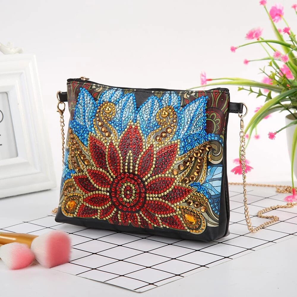 Poinsettia Flower DIY Diamond Painting Handbag