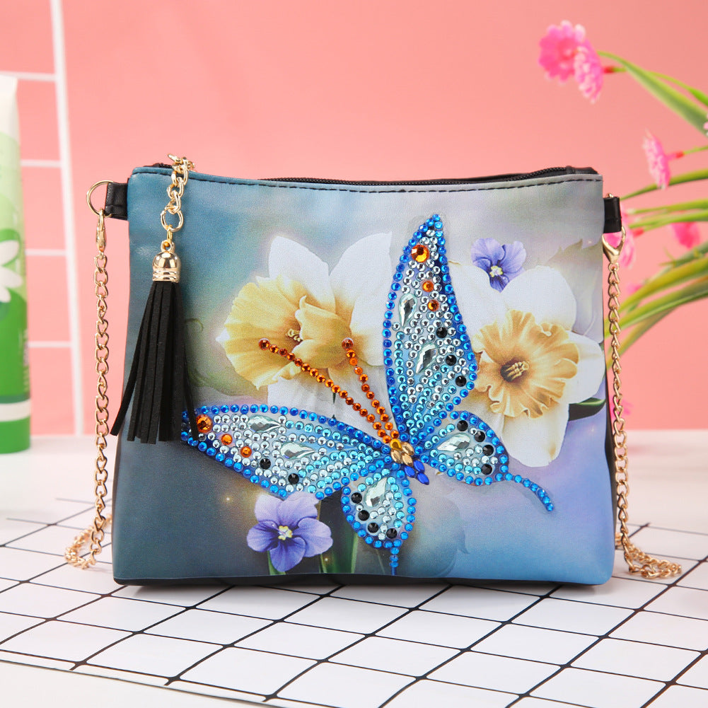 Crystal Blue Butterfly DIY Diamond Painting Handbag